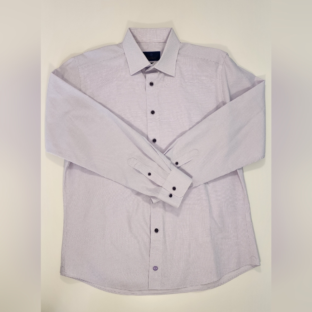 DAVID DONAHUE Mens Purple Micro Dobby Regular Fit Dress Shirt Trim Size 17-36/37